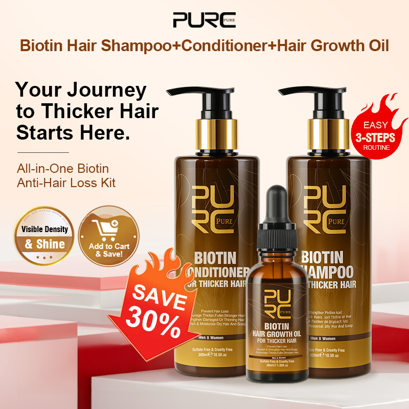 Hair Care Keratin Shampoo - Zestawy PURC Biotin: Olejek na porost